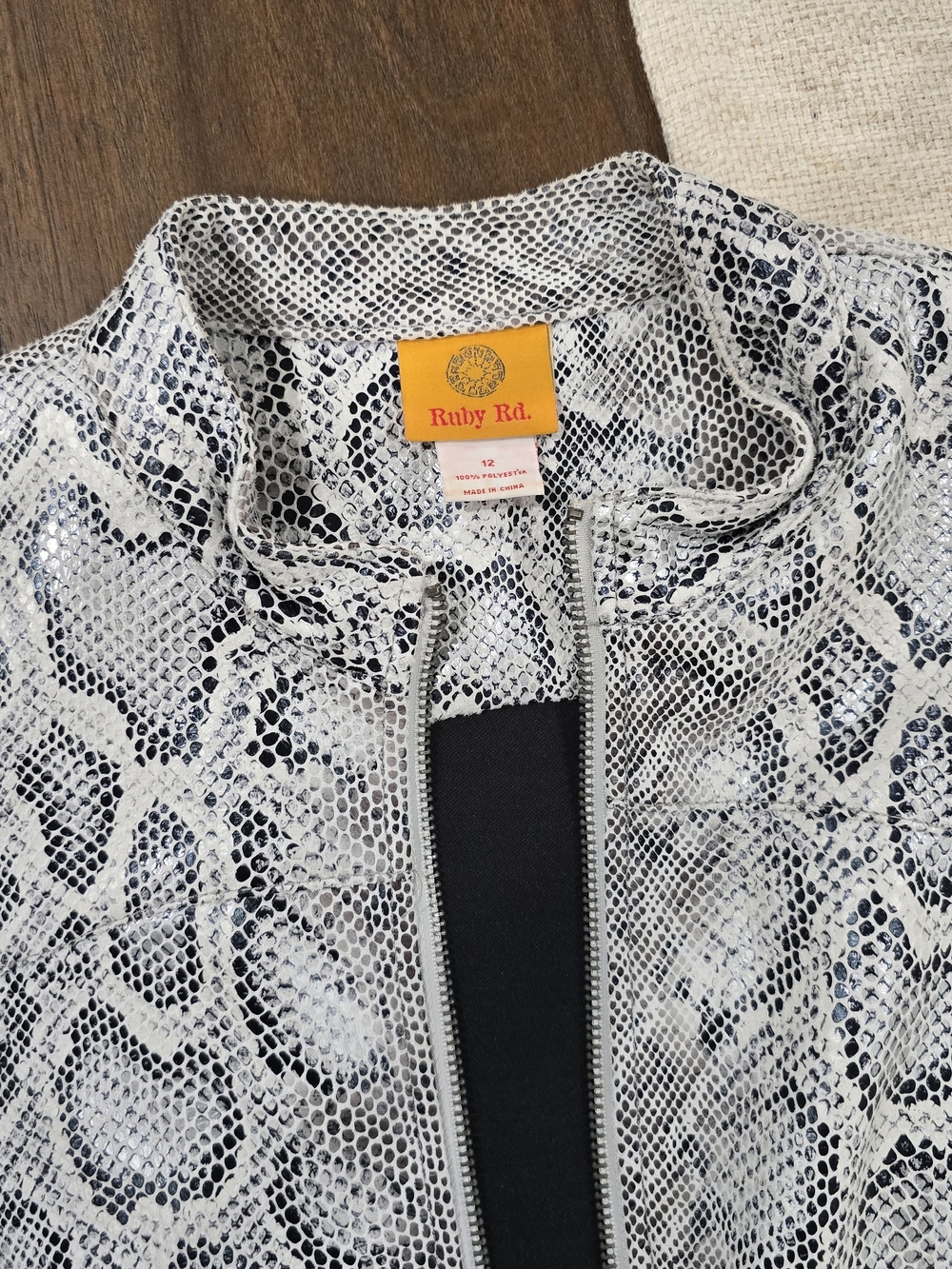 Ruby Rd. White Snake-Print Zip Front Jacket